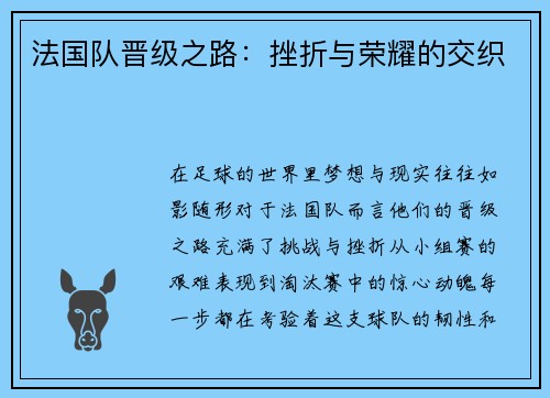 法国队晋级之路：挫折与荣耀的交织