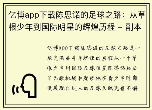 亿博app下载陈思诺的足球之路：从草根少年到国际明星的辉煌历程 - 副本
