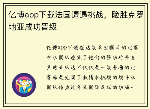 亿博app下载法国遭遇挑战，险胜克罗地亚成功晋级